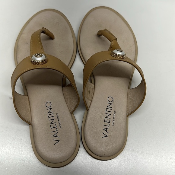 Valentino Atena Thong Sandals Shoes Open Toe Sandal Leather Pearl Tan Brown 6 - Picture 4 of 7